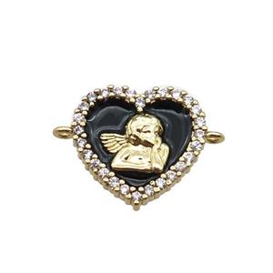 copper heart connector with angel, enameled, gold plated, approx 13mm [FN22245]