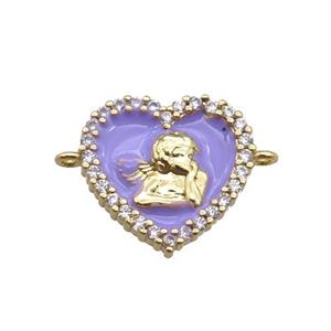 copper heart connector with angel, enameled, gold plated, approx 13mm [FN22247]