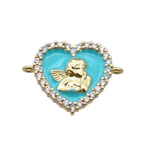 copper heart connector with angel, enameled, gold plated, approx 13mm [FN22249]