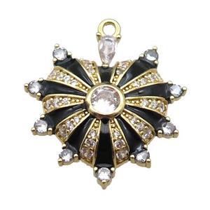 copper heart pendant pave zircon, black enameled, gold plated, approx 25mm [FN22252]