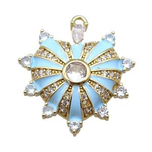 copper heart pendant pave zircon, enameled, gold plated, approx 25mm [FN22253]