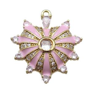 copper heart pendant pave zircon, enameled, gold plated, approx 25mm [FN22254]