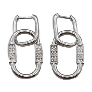 copper Latchback Earrings pave zircon, platinum plated, approx 14-22mm, 12-16mm [FN22287]