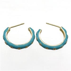 copper Stud Earrings with aqua enameled, gold plated, approx 15-20mm [FN22311]