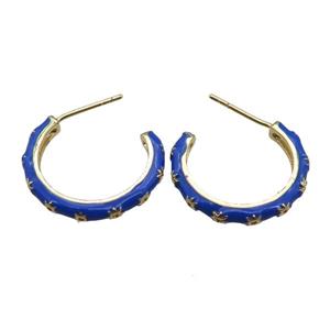 copper Stud Earrings with blue enameled, gold plated, approx 15-20mm [FN22312]