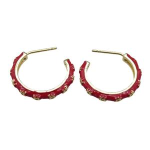 copper Stud Earrings with red enameled, gold plated, approx 15-20mm [FN22313]