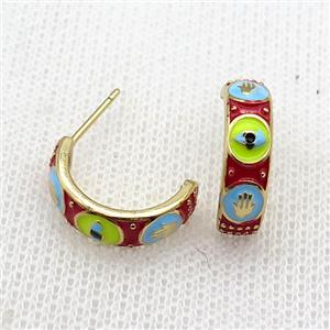 copper Stud Earrings with enameled, gold plated, approx 16mm [FN22314]