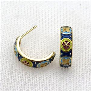copper Stud Earrings with enameled, gold plated, approx 16mm [FN22315]
