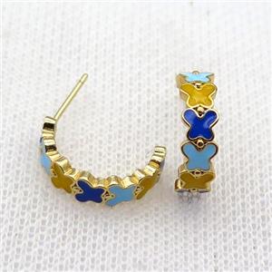 copper Stud Earrings with enameled, gold plated, approx 16mm [FN22318]
