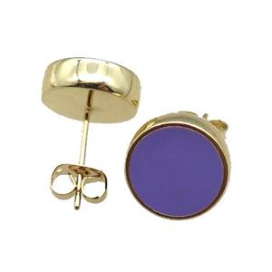 copper Stud Earrings with purple enameled, gold plated, approx 12mm [FN22322]