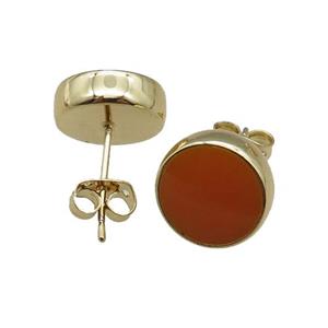 copper Stud Earrings with red enameled, gold plated, approx 12mm [FN22323]