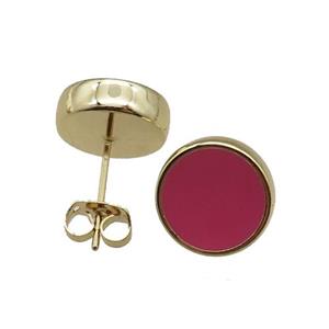 copper Stud Earrings with pink enameled, gold plated, approx 12mm [FN22324]