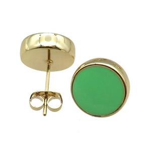 copper Stud Earrings with green enameled, gold plated, approx 12mm [FN22326]