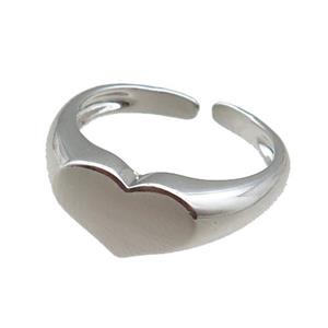 copper Rings, adjustable, heart, platinum plated, approx 8mm, 18mm dia [FN22329]