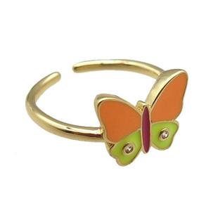 copper Rings, enameled butterfly, adjustable, gold plated, approx 10-13mm, 18mm dia [FN22337]