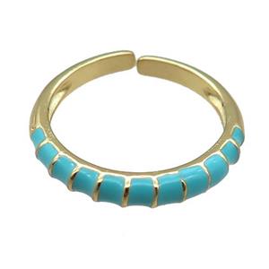 copper Rings, teal enameled, adjustable, gold plated, approx 18mm dia [FN22345]