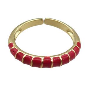 copper Rings, red enameled, adjustable, gold plated, approx 18mm dia [FN22346]