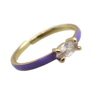 copper Rings, purple enameled, adjustable, gold plated, approx 3-5mm, 18mm dia [FN22352]