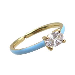 copper Rings, blue enameled, adjustable, gold plated, approx 4-6mm, 18mm dia [FN22358]