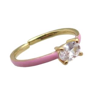 copper Rings, pink enameled, adjustable, gold plated, approx 4-6mm, 18mm dia [FN22359]
