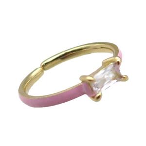 copper Rings, pink enameled, adjustable, gold plated, approx 3-6mm, 18mm dia [FN22362]