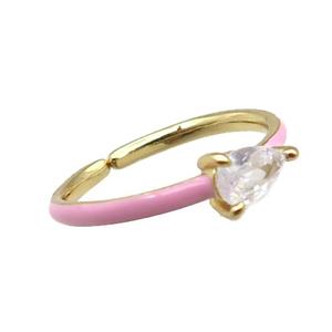 copper Rings, pink enameled, adjustable, gold plated, approx 4-6mm, 18mm dia [FN22369]