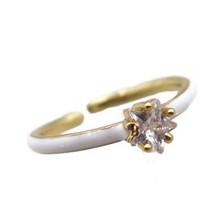 copper Rings, white enameled, adjustable, gold plated, approx 5mm, 18mm dia [FN22370]
