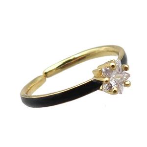 copper Rings paved star zircon, black enameled, adjustable, gold plated, approx 5mm, 18mm dia [FN22371]