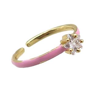 copper Rings, pink enameled, adjustable, gold plated, approx 5mm, 18mm dia [FN22372]