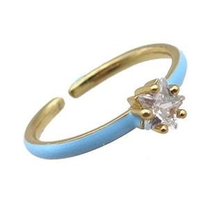 copper Rings, blue enameled, adjustable, gold plated, approx 5mm, 18mm dia [FN22373]