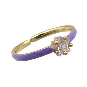 copper Rings, purple enameled, adjustable, gold plated, approx 5mm, 18mm dia [FN22374]