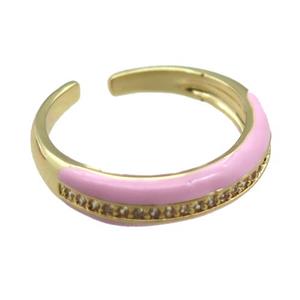 pink Enameling copper ring pave zircon, gold plated, approx 5mm, 18mm dia [FN22378]
