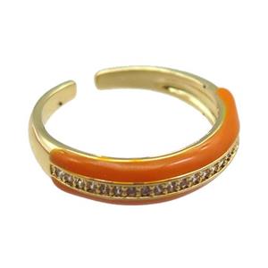 orange Enameling copper ring pave zircon, gold plated, approx 5mm, 18mm dia [FN22379]