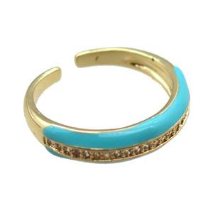 teal Enameling copper ring pave zircon, gold plated, approx 5mm, 18mm dia [FN22380]