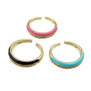 Enameling copper ring pave zircon, mixed gold plated, approx 5mm, 18mm dia [FN22383]