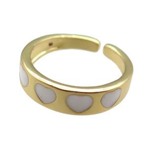 Copper Rings with white enameling heart, gold plated, approx 5.5mm, 18mm dia [FN22384]