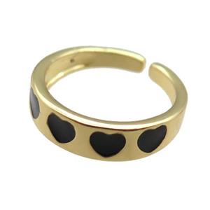 Copper Rings with black enameling heart, gold plated, approx 5.5mm, 18mm dia [FN22385]