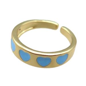 Copper Rings with blue enameling heart, gold plated, approx 5.5mm, 18mm dia [FN22386]