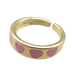 Copper Rings with pink enameling heart, gold plated, approx 5.5mm, 18mm dia [FN22387]