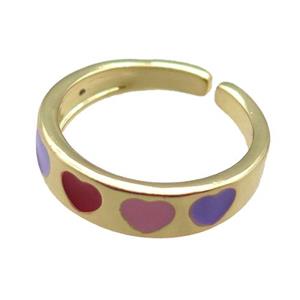 Copper Rings with enameling heart, gold plated, approx 5.5mm, 18mm dia [FN22388]