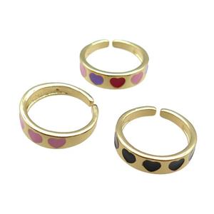 Copper Rings with enameling heart, mixed, adjustable, gold plated, approx 5.5mm, 18mm dia [FN22389]