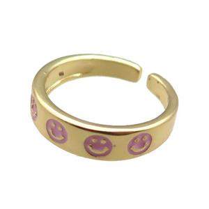 Copper Rings with enameling smileface, gold plated, approx 5.5mm, 18mm dia [FN22393]