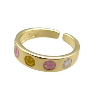 Copper Rings with enameling smileface, gold plated, approx 5.5mm, 18mm dia [FN22394]