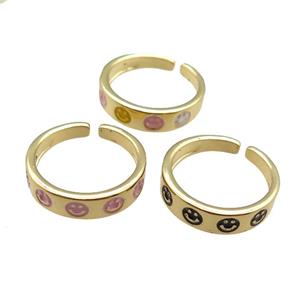 Copper Rings with enameling smileface, mixed, adjustable, gold plated, approx 5.5mm, 18mm dia [FN22395]