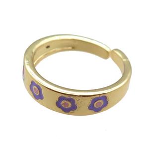 Copper Rings with purple enameling flower, gold plated, approx 5.5mm, 18mm dia [FN22397]