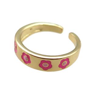 Copper Rings with enameling flower, gold plated, approx 5.5mm, 18mm dia [FN22398]