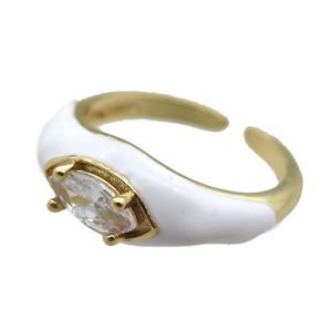 white Enameling Copper Ring pave zircon, adjustable, gold plated, approx 8mm, 18mm dia [FN22400]