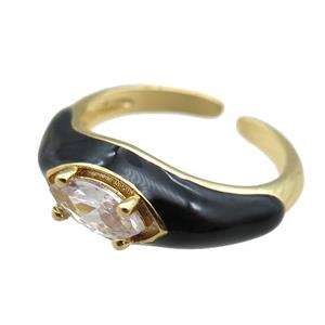black Enameling Copper Ring pave zircon, adjustable, gold plated, approx 8mm, 18mm dia [FN22401]