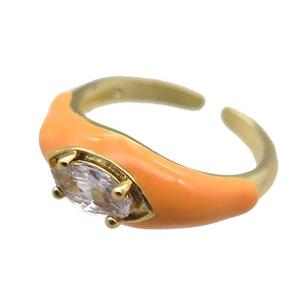 orange Enameling Copper Ring pave zircon, adjustable, gold plated, approx 8mm, 18mm dia [FN22403]