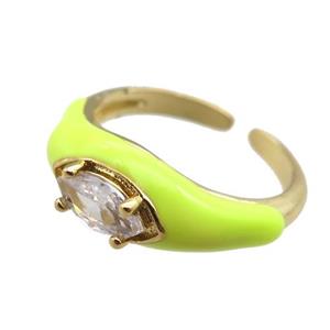 olive Enameling Copper Ring pave zircon, adjustable, gold plated, approx 8mm, 18mm dia [FN22404]